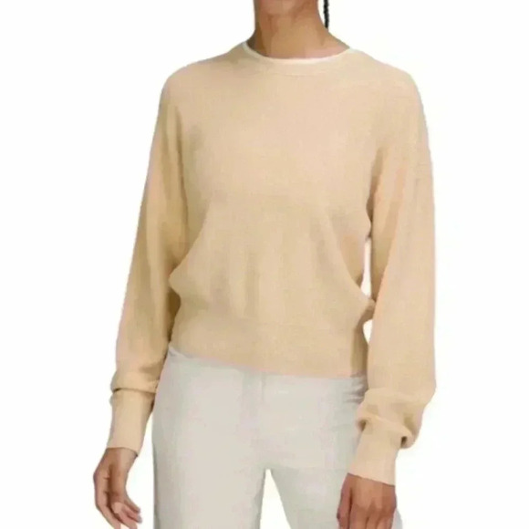 Lululemon Waist Length Crewneck  Sweater Prosecco Lemon Sorbet Cotton Women's 4 - Picture 1 of 13